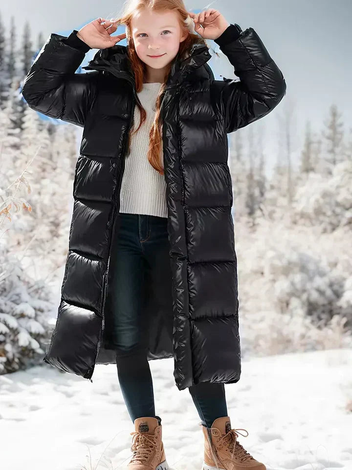 WW | long and thick coat with hood for girls