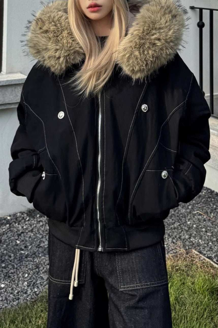 WW | Short Puffer Jacket with Fur Collar