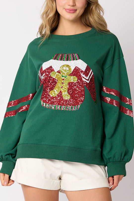 WW | Christmas Sequin Round Neck Casual Sweatshirt
