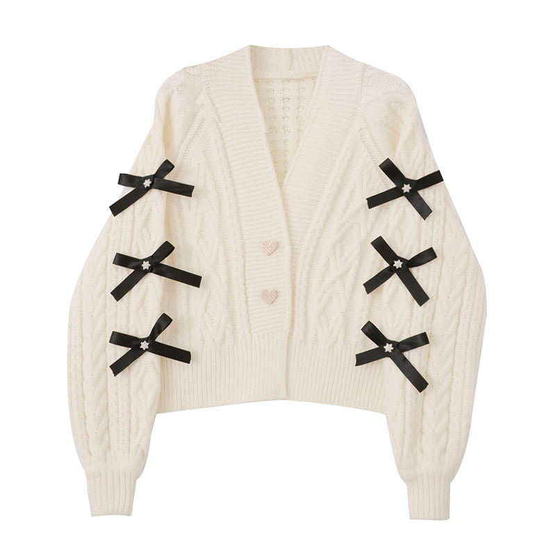 WW | Fashionable Knitted Cardigan with Bow Details