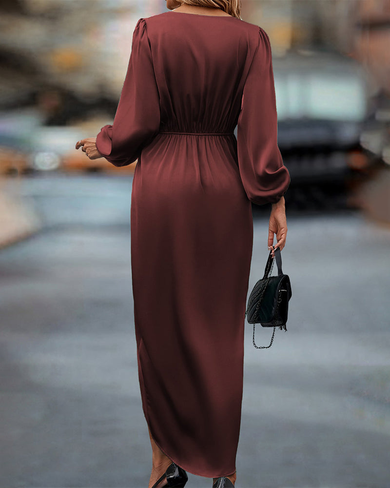 WW | Elegant V-Neck Dress With Lantern Sleeves