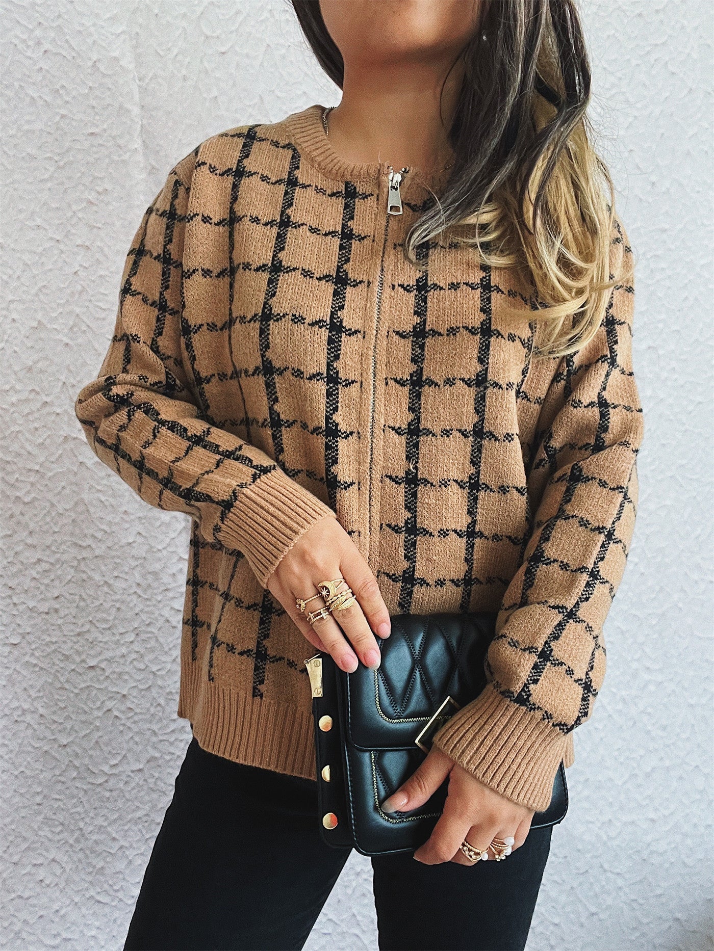 WW | Gemütlicher, karierter Cardigan mit Taschen für den Alltagsstil