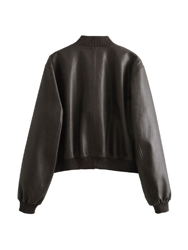 WW | Einfarbige Leder Bomberjacke