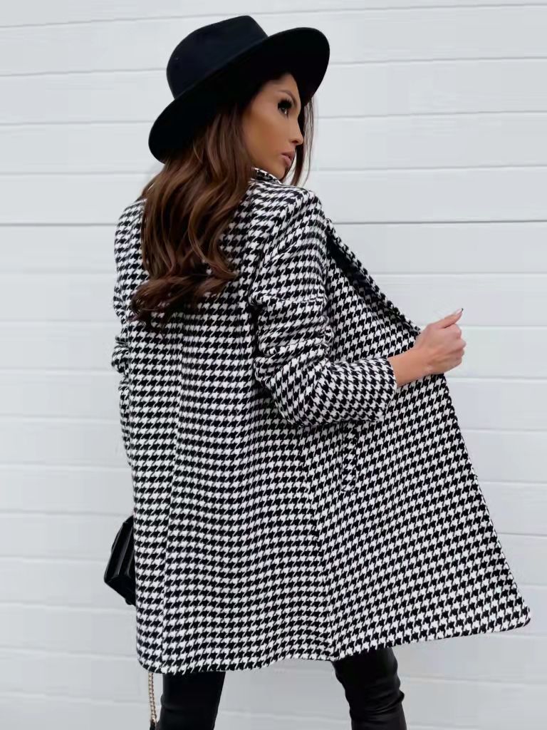 WW | Hahnentritt Mantel - Tailored Fit - Klassische Wollmischung Eleganz