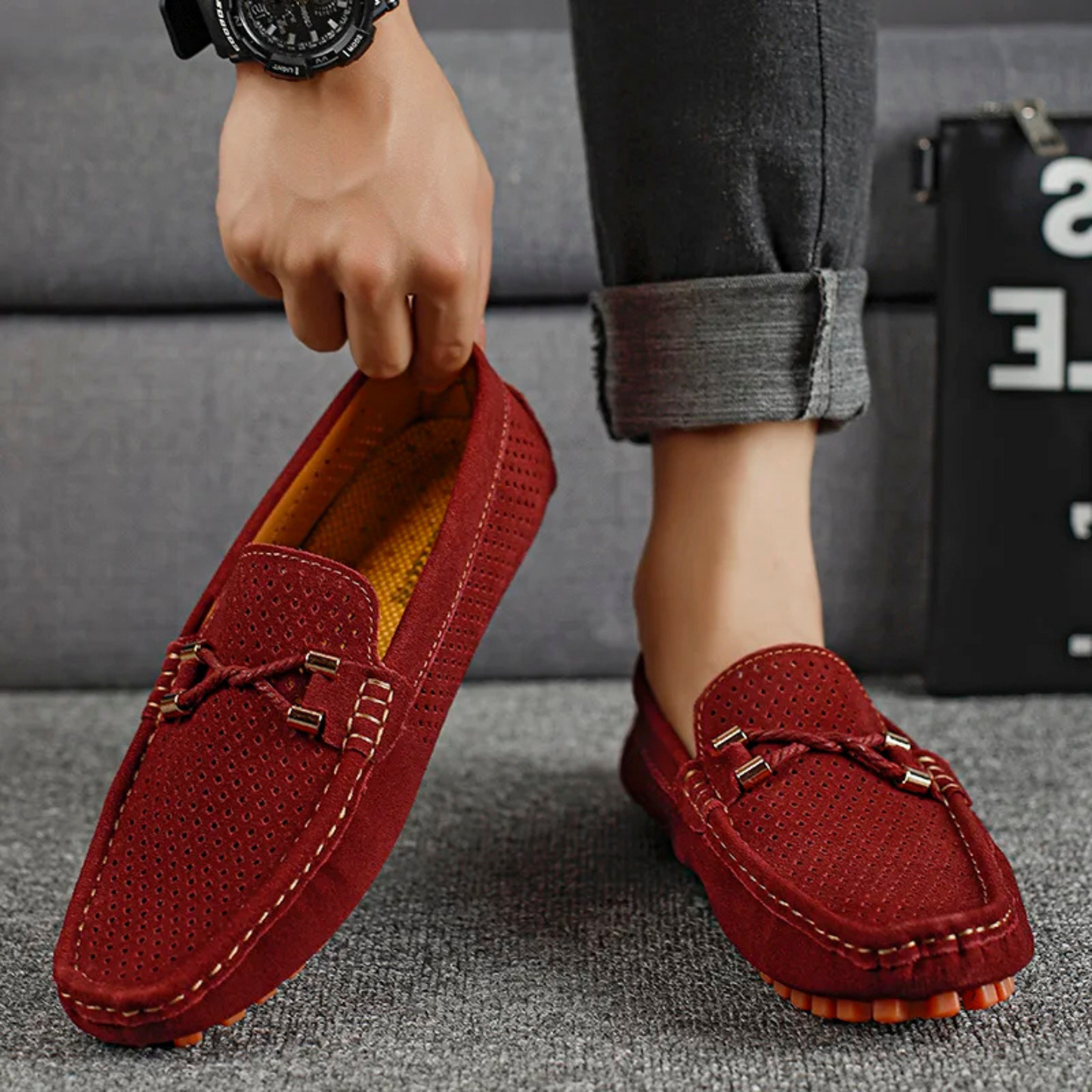 Miro Perforated Leather Loafers - Red