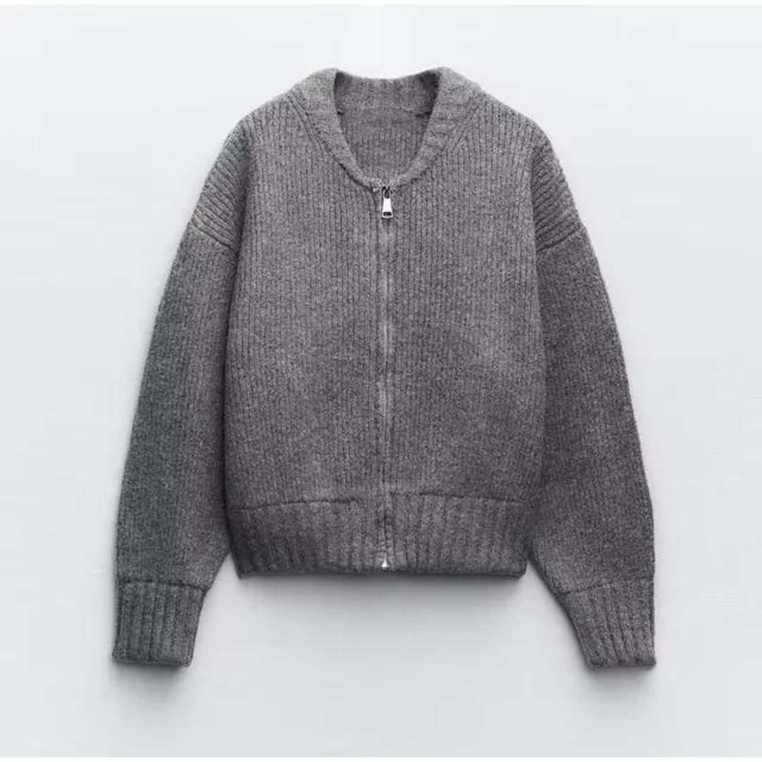 WW | Round Neck Zipper Cardigan