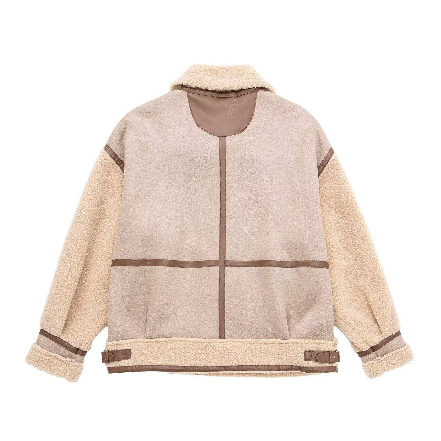 WW | Shearling Pilotenjacke - PU-Lederausschnitt - Asymmetrischer Reißverschluss - Winter unverzichtbar