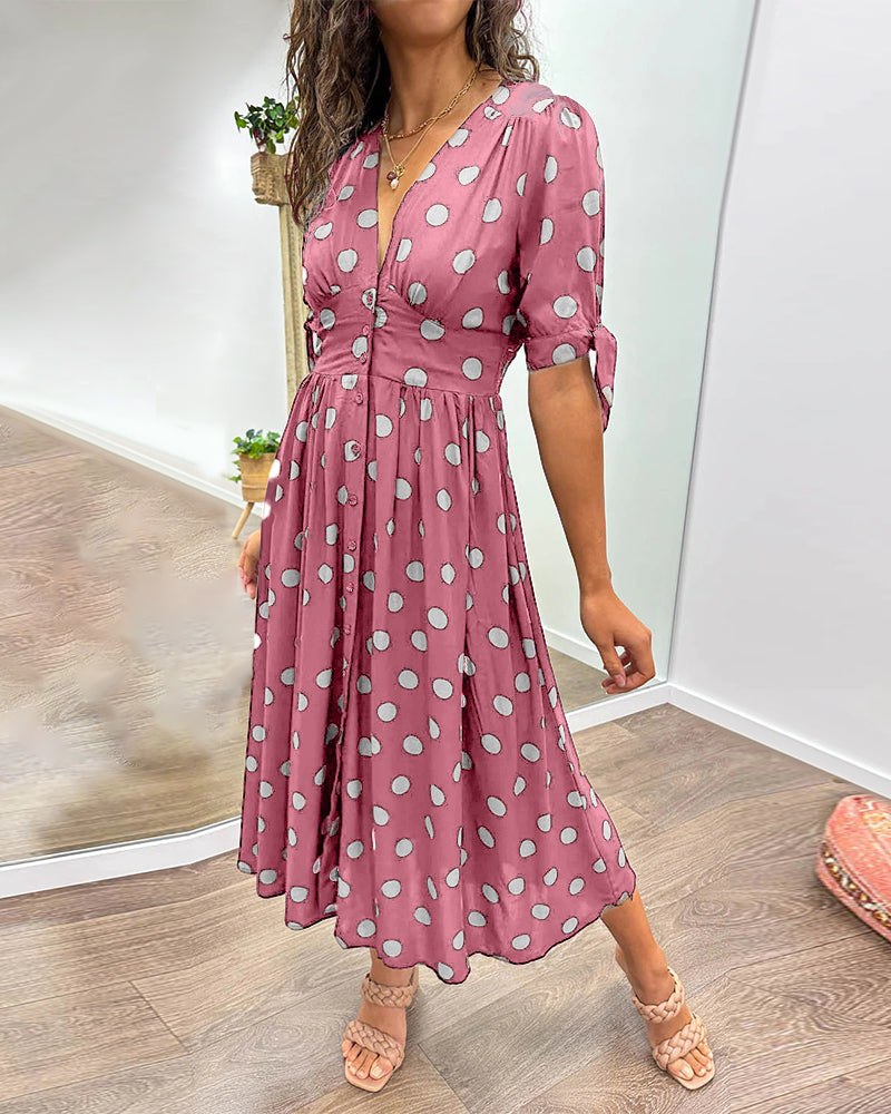 DALINA™ | Button-Front Midi with Polka-Dot Charm