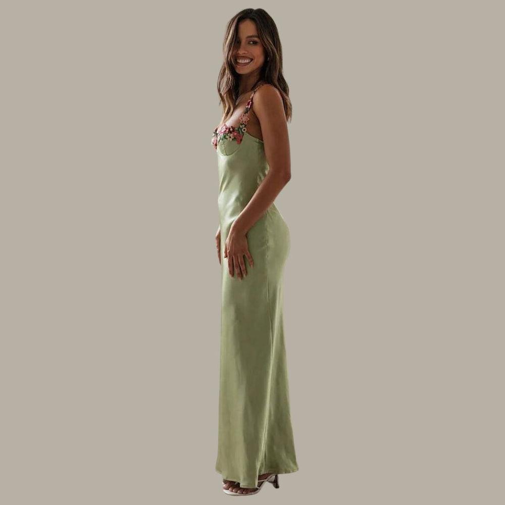 WW | Women's Floral Embroidered Satin Maxi Dress