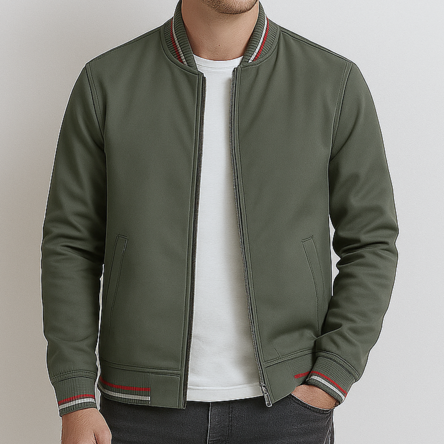 Maelisio Elegant Striped Bomber Jacket - Olive