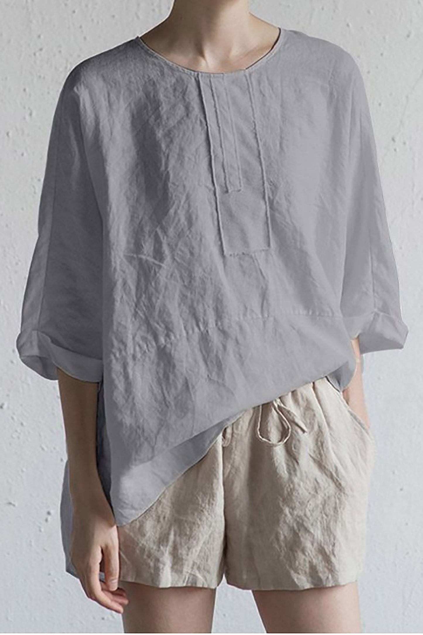 WW | Stylish Japanese Linen Cardigan - Half Sleeves and Round Neck