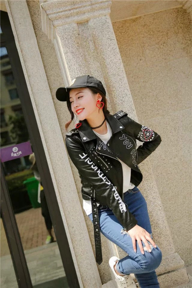 WW | Women's Leather Jacket With Cool Print