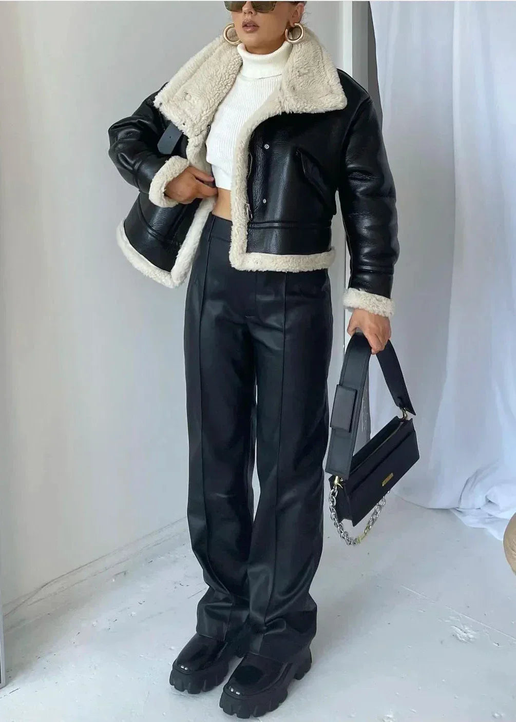 WW | Leder Shearling-gefütterte Jacke - Edgy Stil trifft auf gemütlichen Komfort