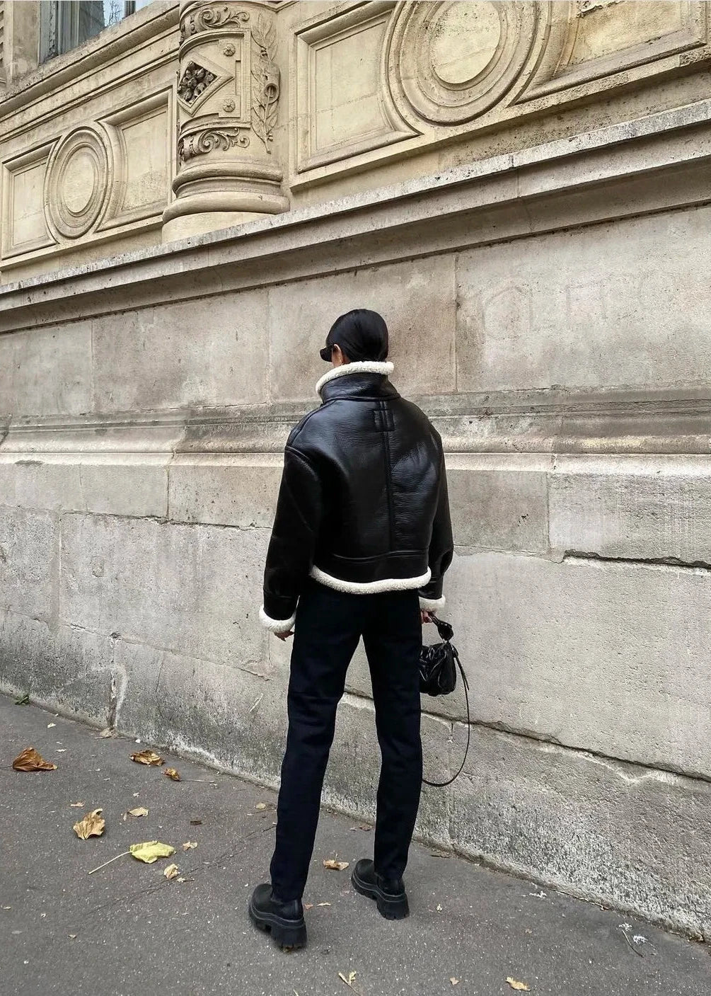WW | Schwarze Kunstfelljacke - Europäischer Stil
