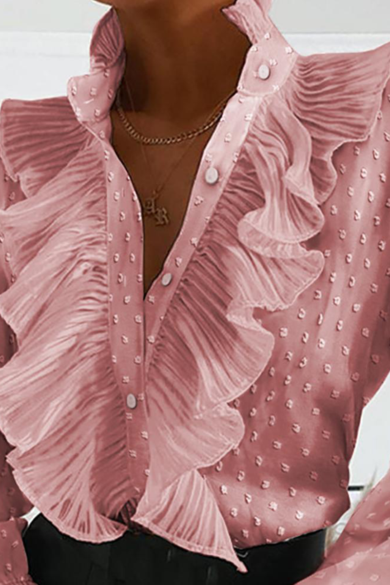 WW | Elegant Plain Buckle Ruffle Shirts with Mandarin Collar - 4 Colors