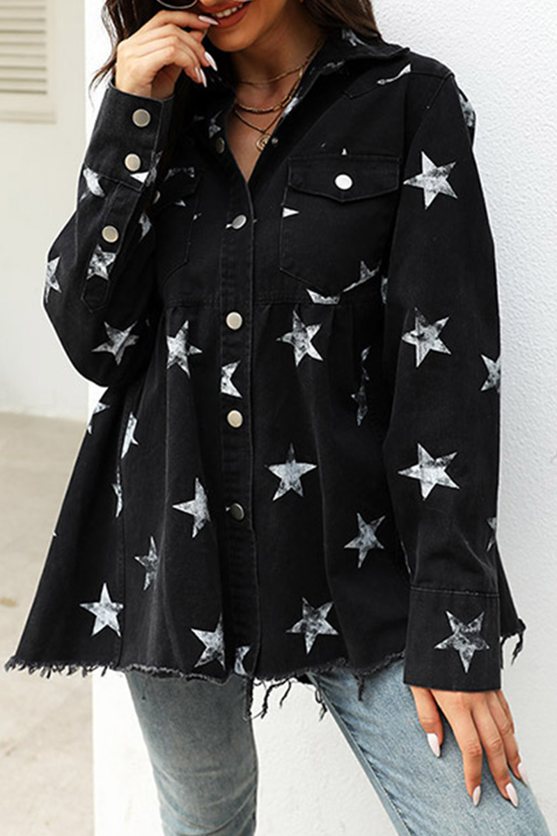 WW | Die Sterne Quasten Schnalle Umklappkragen Langarm Denimjacke