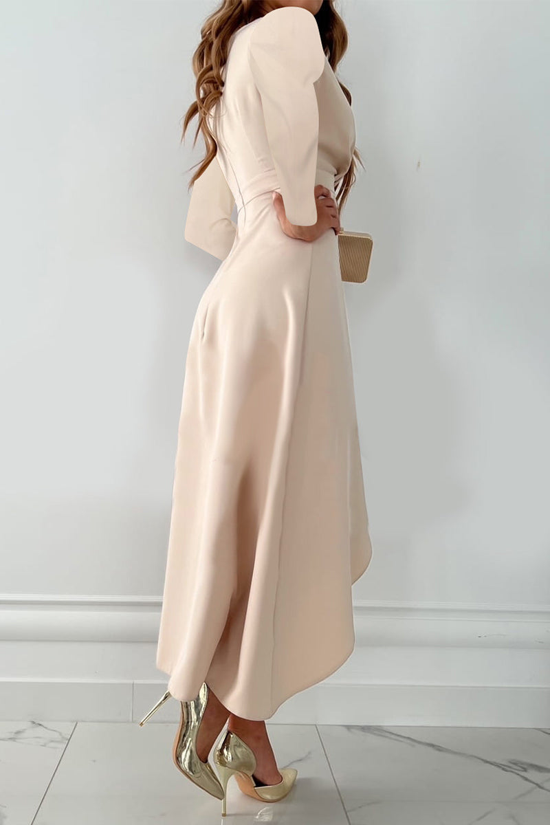 WW | Mode Solide Patchwork V-Ausschnitt Asymmetrische Kleider- 5 Farben
