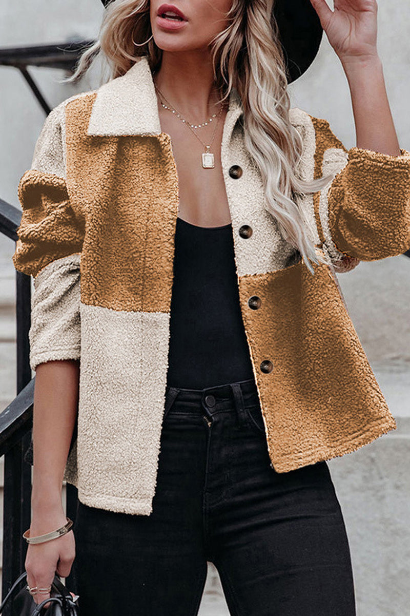 WW | Color Block Patchwork Kontrast Umlegekragen Jacke (5 Farben)