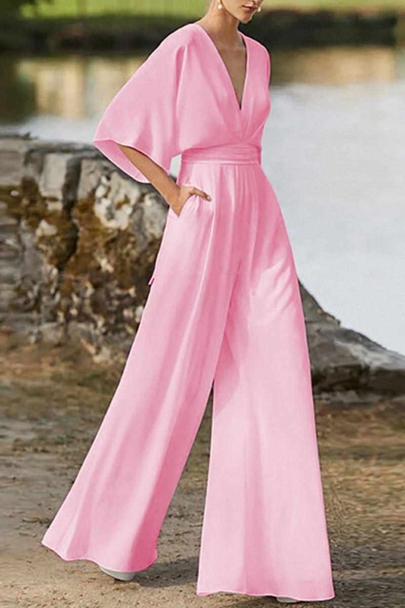WW | Elegant Solid V-Neck Boot Cut Jumpsuits