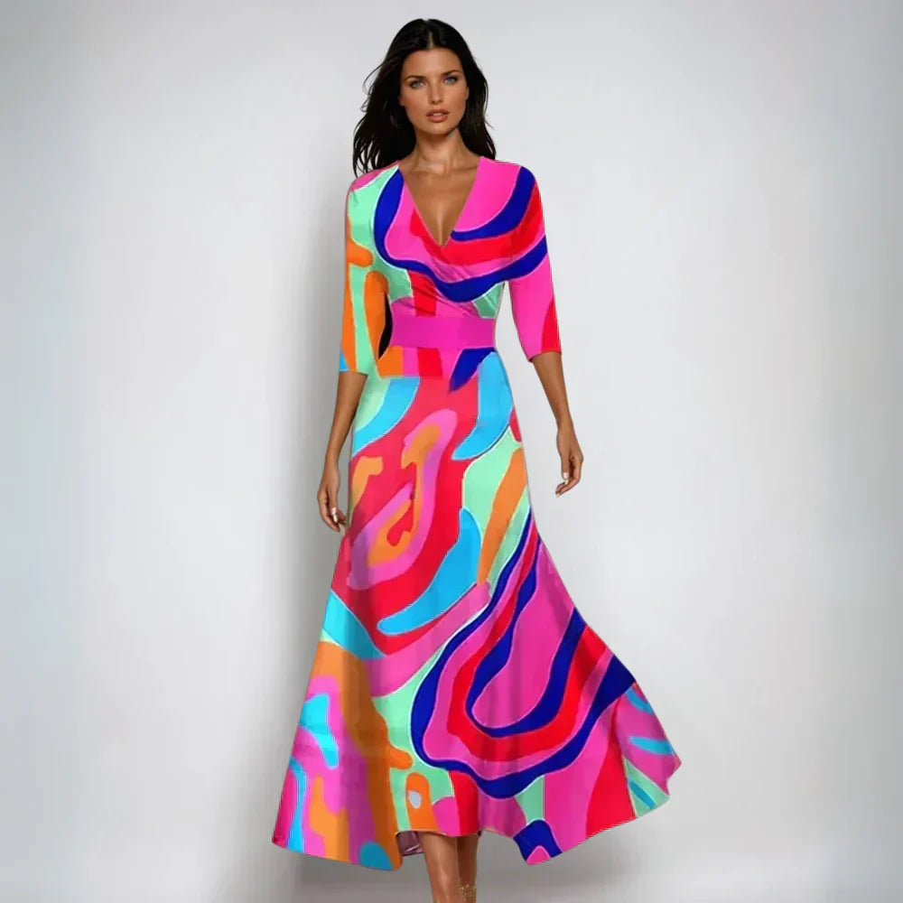 WW | Women's V-Neck Maxi Dress With Vibrant Abstract Print