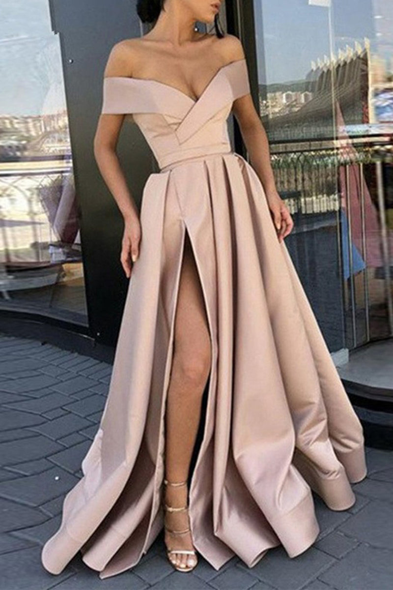 WW | Elegantes Formelles Einfarbiges Schlitz V-Ausschnitt Abendkleid Kleider- 12 Farben