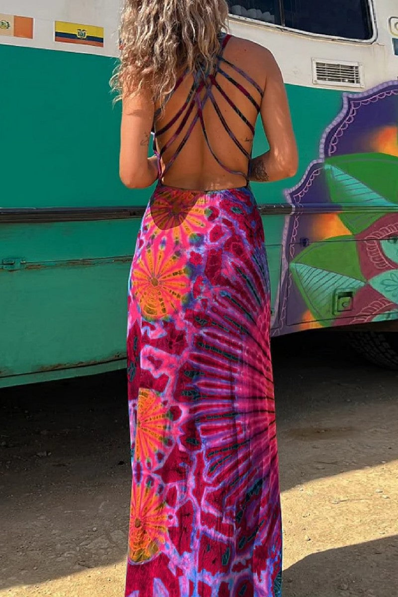 WW | Lässiges Print Rückenausschnitt U Neck Weste Kleid Kleider - 3 Farben