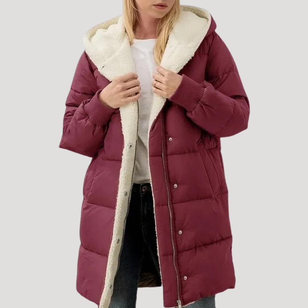 WW | Damen langer Puffermantel – mit Kunstfell gefütterte Winterjacke