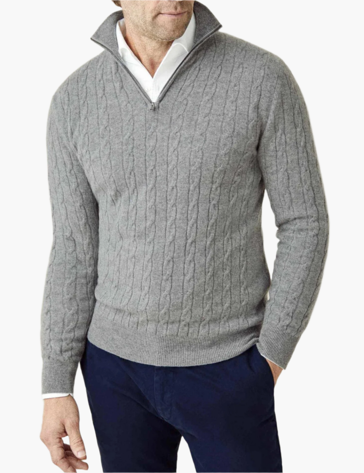 WW | Cable Knit Sweater with Zipper - Elegant Business & Casual Sweater