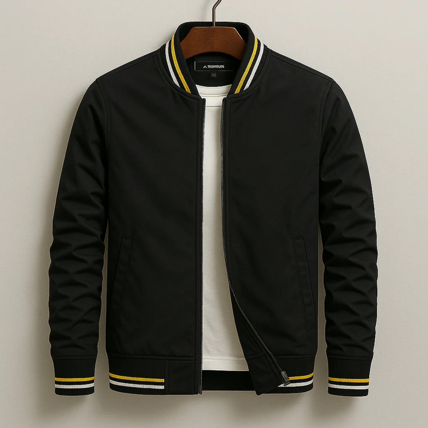 Maelisio Elegant Striped Bomber Jacket - Black