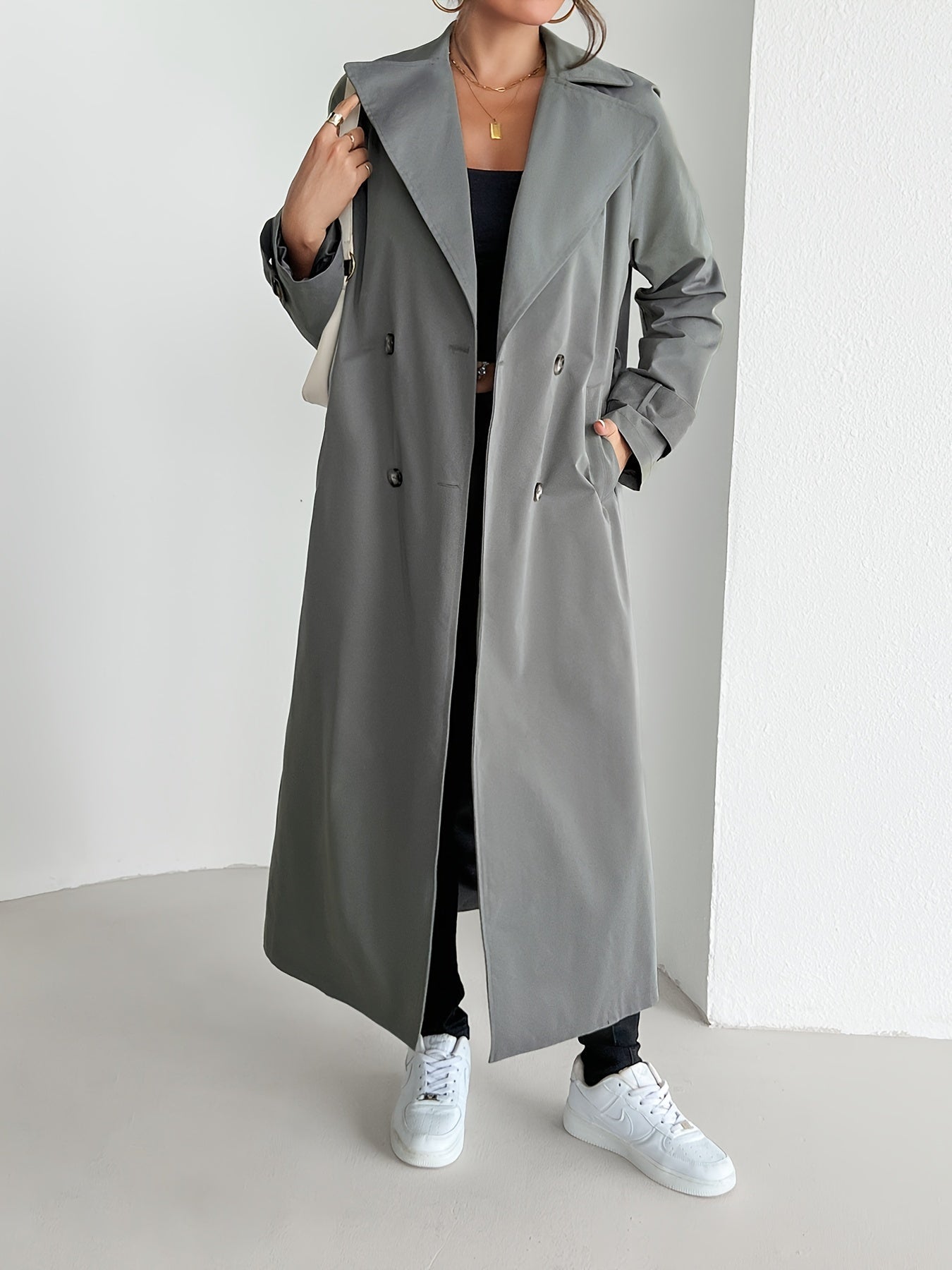 WW | einfarbiger Trenchcoat mit Gürtel für Damen - Perfekt für legere Tage