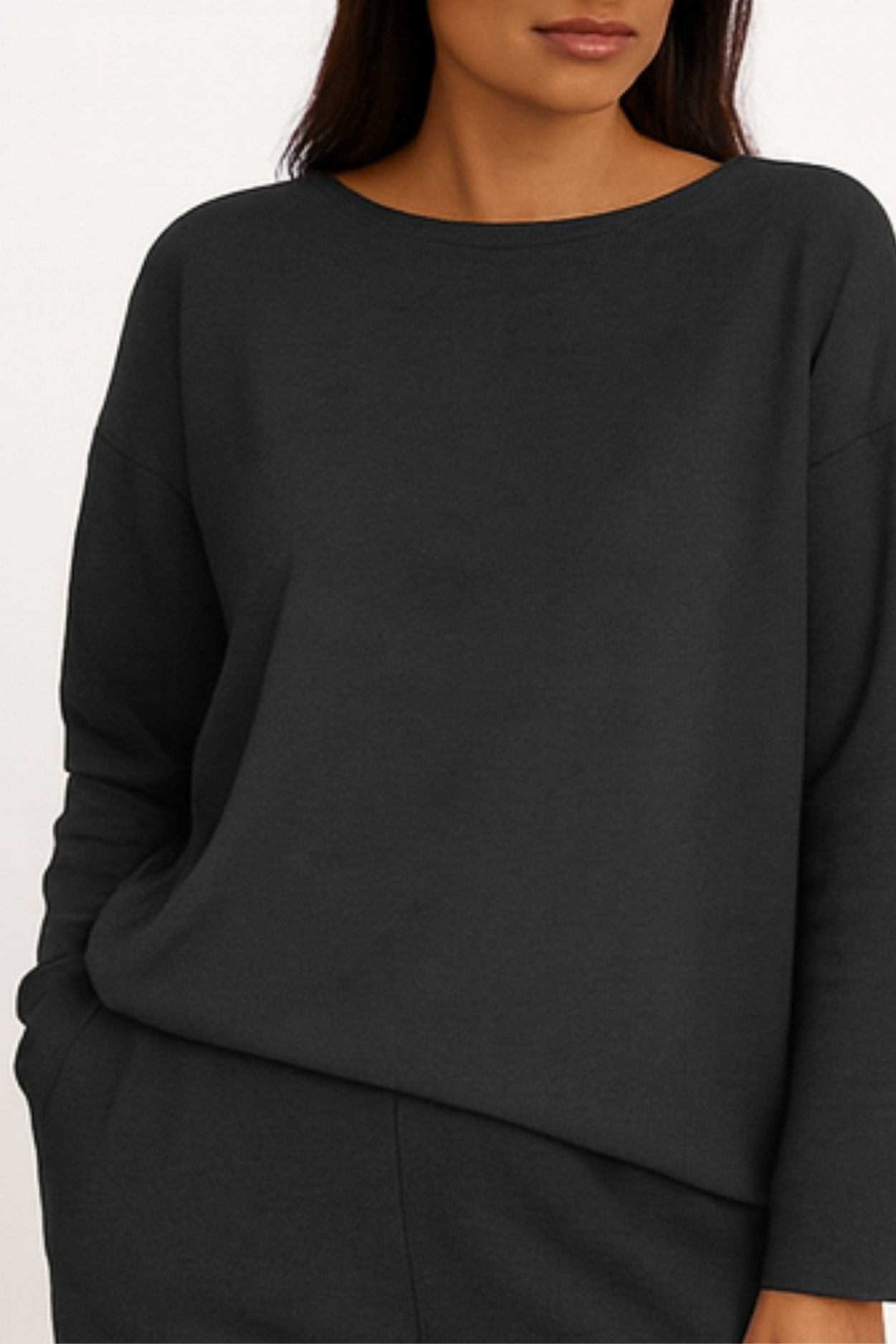 Alie Two-Piece Set with Round Neck & Long Sleeves - Black