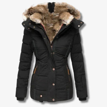 WW | Pufferjacke Taillierte Passform Gepolstert Kapuze mit Kunstpelz