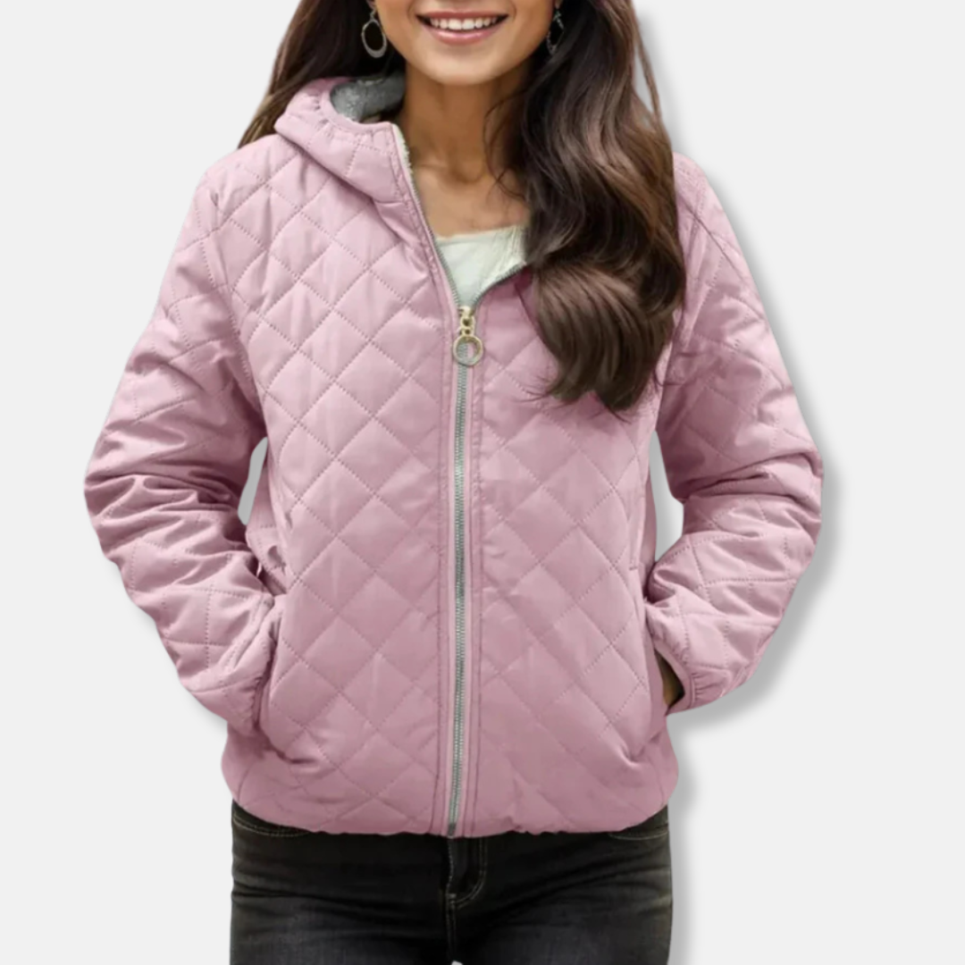 WW | Steppjacke Lässiger Schnitt Diamantsteppung Kapuze Elastischer Saum