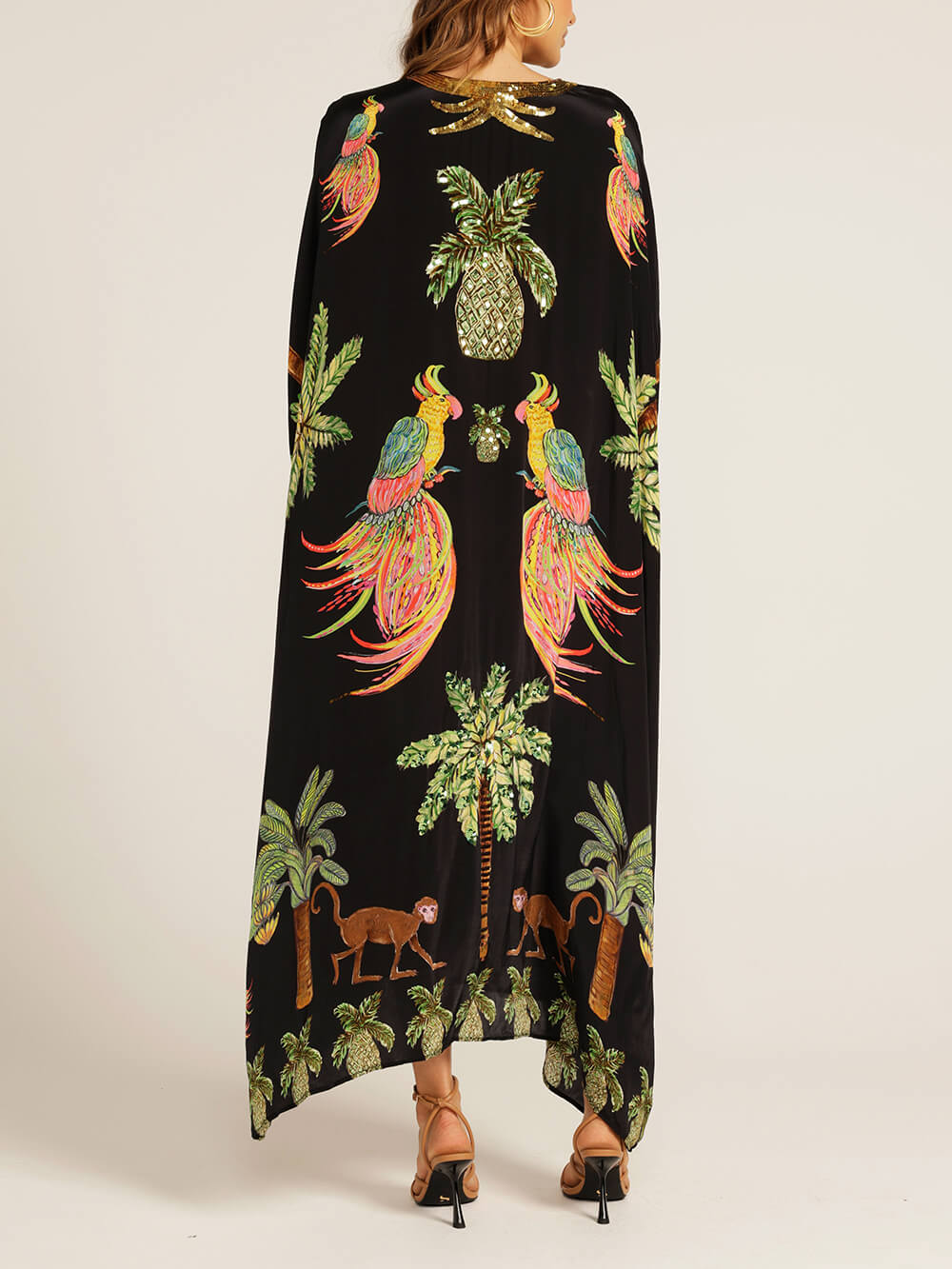 Unique Dress with Overlapping Sleeves and Coconut Palm Print