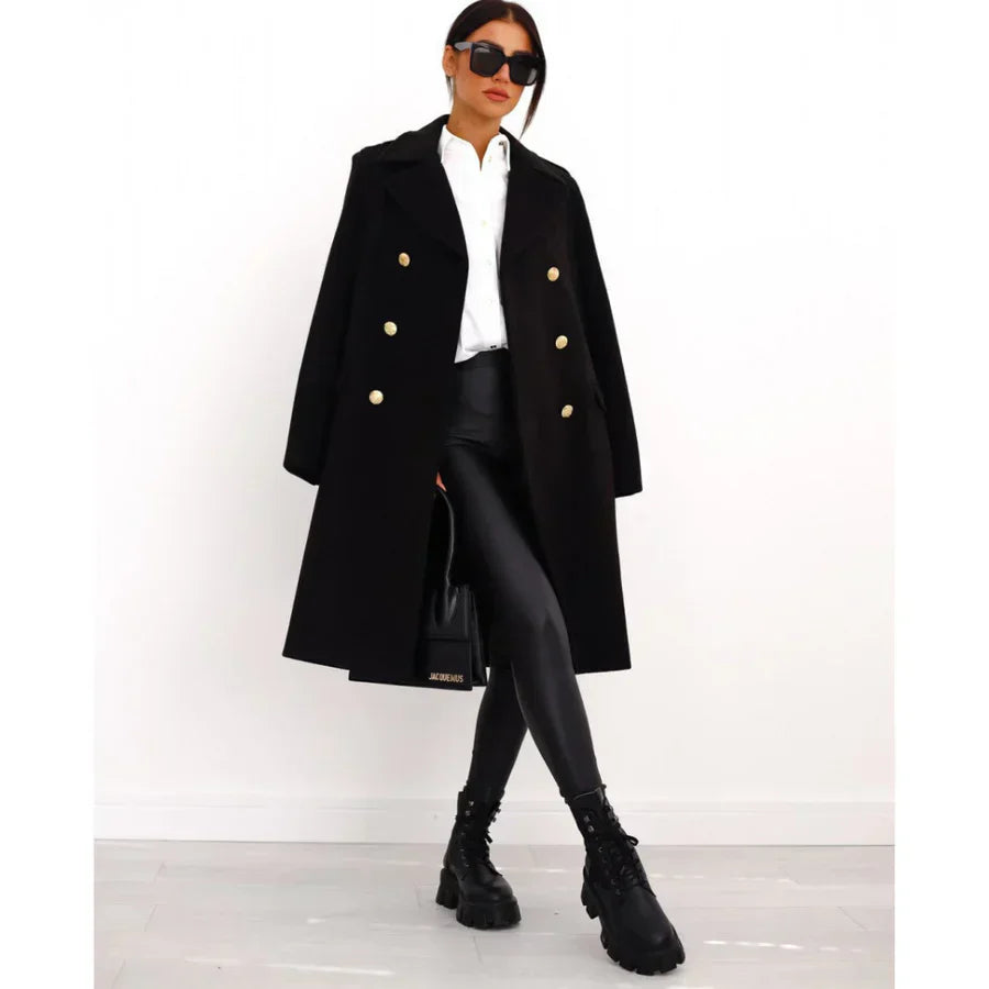 WW | Long Coat - Fitted - Double-Breasted - Wide Lapels