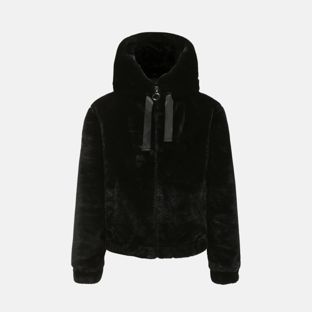 WW | Kurzmantel Lockere Passform Flauschiger Sherpa Look Kapuze Elastische Bündchen