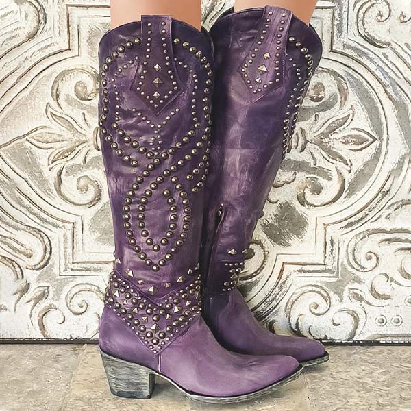 WW | High Boots With Metal Studs And Chunky Heel