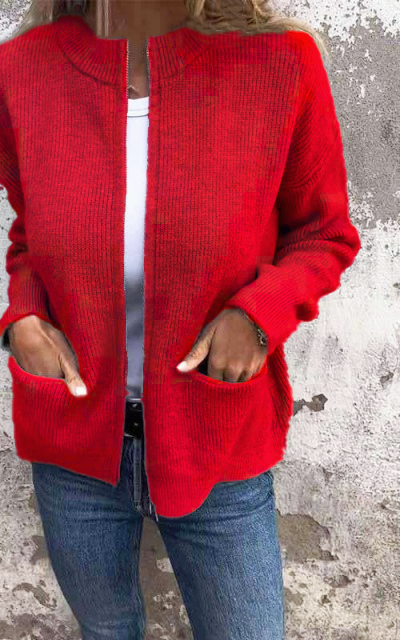 WW | Strickjacke - Rundhalsausschnitt & Reißverschluss - Weiche Baumwolle
