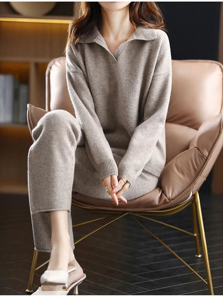 WW | 2-Teiliges Set Für Damen Mit Oversize Trainingsanzug, Polokragen, Pullover Und Hose