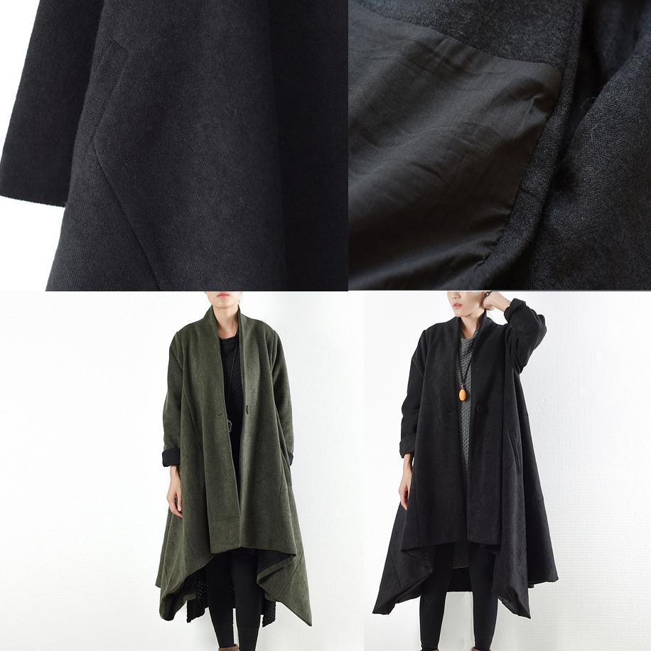 WW | Winterwollmäntel grün gekreuzte asymmetrische Cardigans lang ein Knopf Outwear Kleid