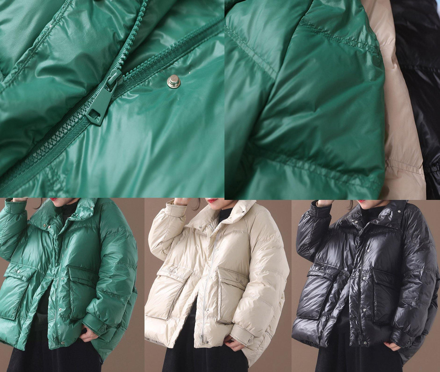WW | White Goose Down Jacket Plus Size Apparel Snow Coats Two Pockets Stand-Up Collar Coats