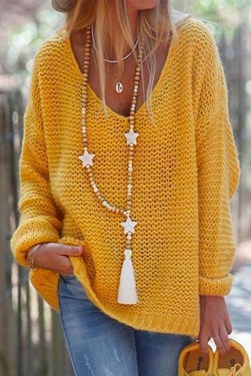 WW | Rosiedress V-Ausschnitt Drop-Shoulder Solid Strickpullover