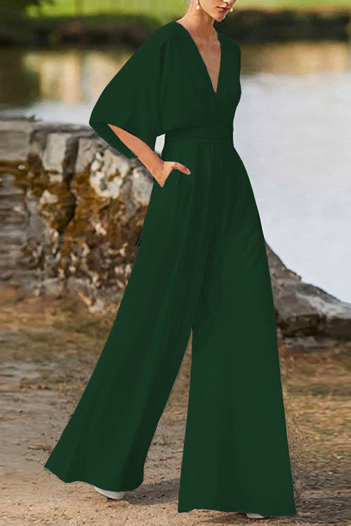 WW | Rosiedress Deep V-Neck High Waist Wide-Leg Jumpsuit