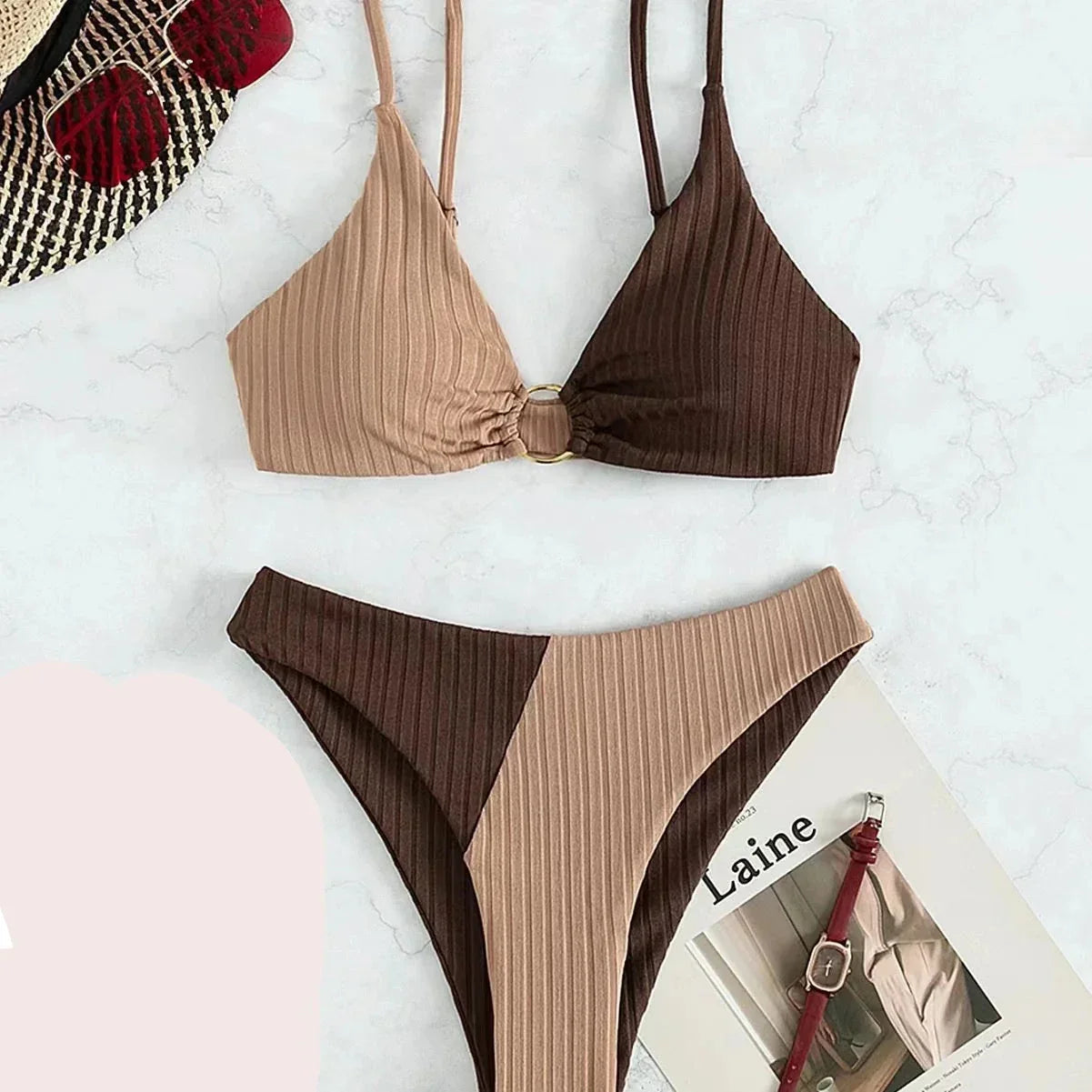WW – Push-up-Bikini-Set mit hoher Taille für Damen