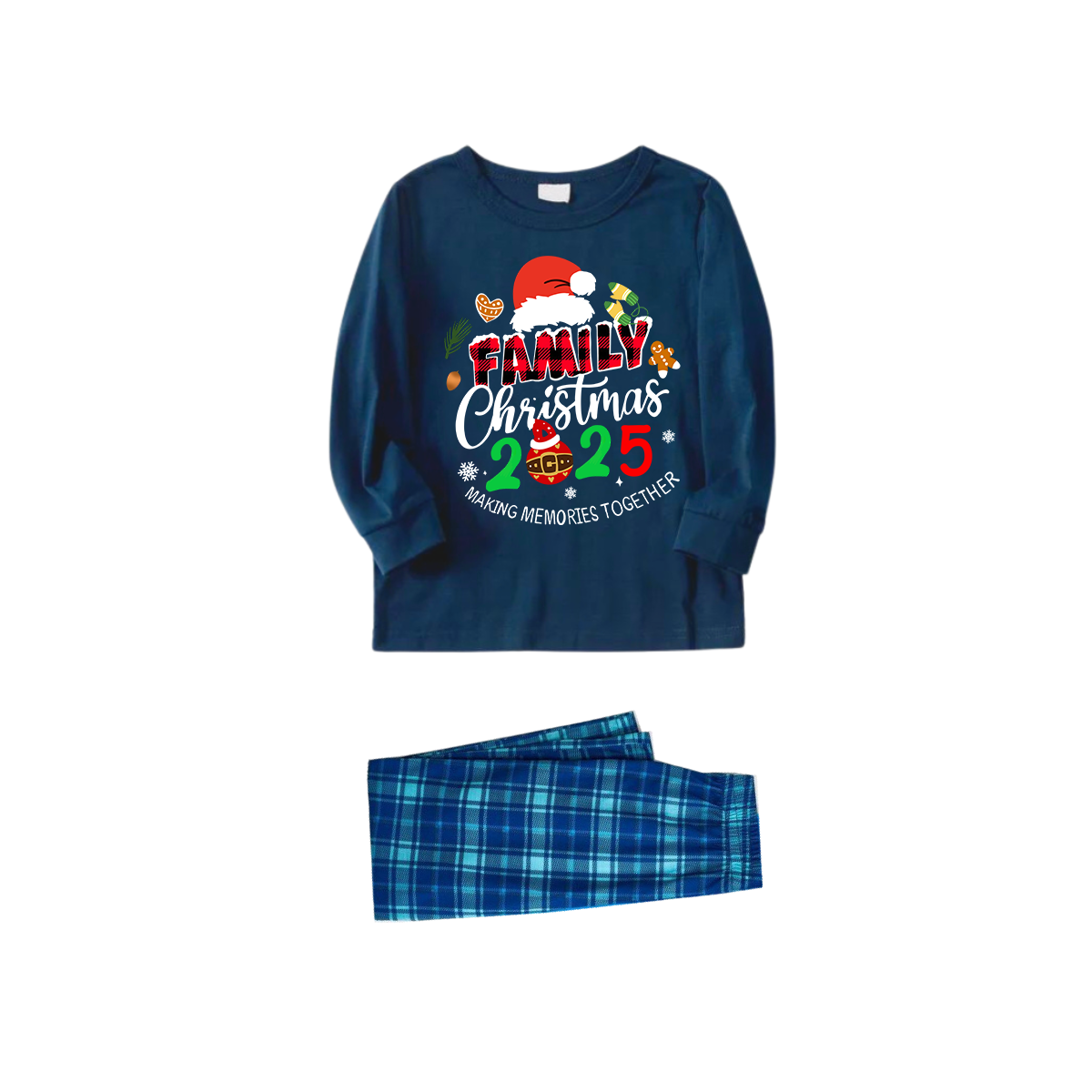WW | Familie Weihnachten 2025 Erinnerungen Gemeinsam Machen Text Druck Blau Langarmtop Mit Blauem Karomuster Familie Passende Pyjamas