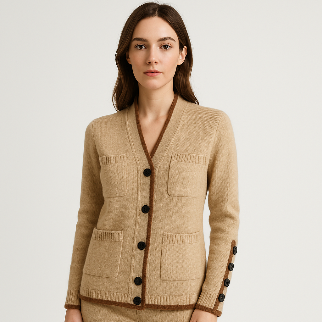 WW | Girls' Cardigan Textured Contrast Knit Elegant and Cozy
