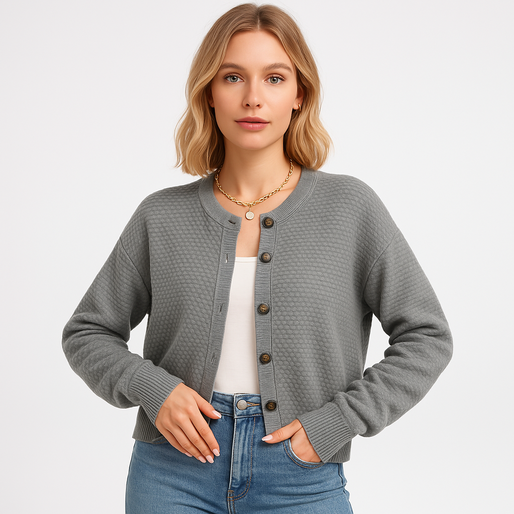 WW | Structured Button Cardigan Grey, Black, Apricot Minimal Chic Style