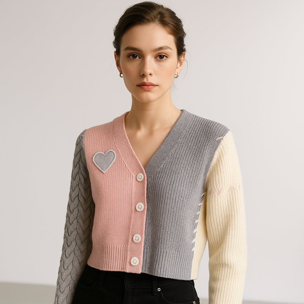 WW | Weste Patchwork Herz Trikolore Lässiger Trendstil