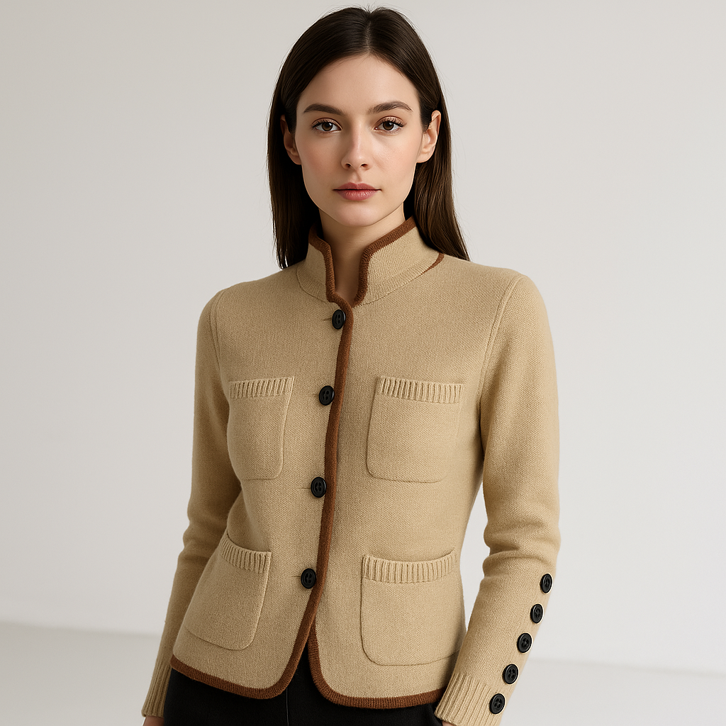 WW | Cardigan with stand-up collar, button closure, contrasting details, casual elegance