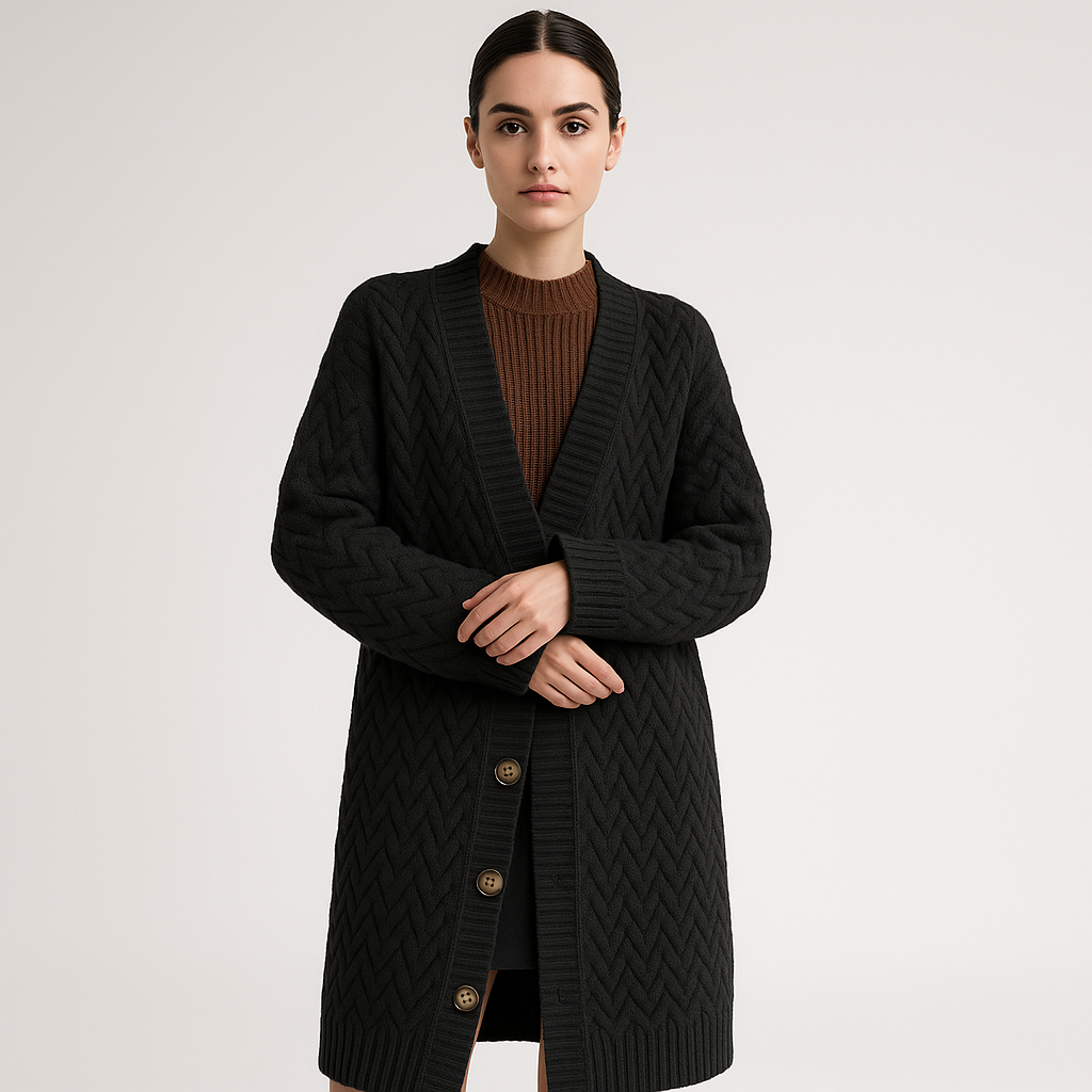 WW | Long Knitted Vest in Twisted Knit Cocooning Button Style